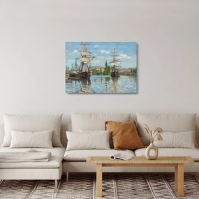 Sklenený obraz - Claude Monet, Ships Riding on the Seine at Rouen, reprodukcia (70x50 cm)