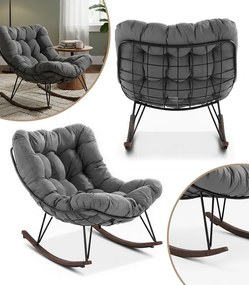 Hojdacie kreslo z technoratanu s mäkkými vankúšmi sivej farbe