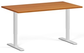 Výškovo nastaviteľný stôl, 140x80 cm, 1 motor, biela podnož, čerešňa
