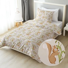 Biante Detské bavlnené posteľné obliečky Sandra SA-695 Veveričky a ježkovia na svetlo béžovom Predĺžené 140x220 a 70x90 cm