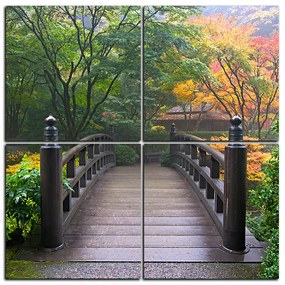 Obraz na plátne - Drevený most v jesennej záhrade - štvorec 3186E (60x60 cm)