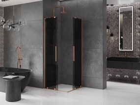 Mexen Velar L Duo, sprchový kút s posuvnými dverami 80 x 80 cm, 8mm šedé sklo, medená matná, 871-080-080-02-43-65