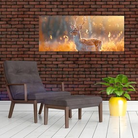 Obraz - Jeleň v poli (120x50 cm)