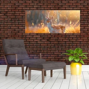 Obraz - Jeleň v poli (120x50 cm)