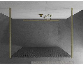 Mexen Kioto, sprchová zástena Walk-In 140 x 200 cm, 8mm sklo s rebrovým vzorom, zlatý matný profil, 800-140-002-55-09