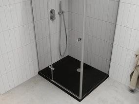 Mexen Roma, sprchový kút s krídlovými dverami 90 (dvere) x 120 (stena) cm, 6mm číre sklo, chrómový profil + slim sprchová vanička čierna + chrómový sifón, 854-090-120-01-00-4070