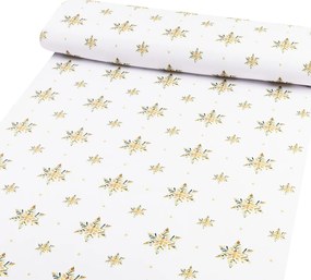 Biante Teflónový behúň na stôl TF-120 Zlato-modro-zelené vianočné vločky na bielom 35x140 cm