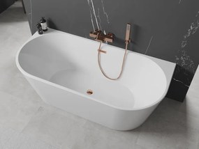 Mexen Oval, voľne stojaca nástenná vaňa 140 x 75 cm, biela, ružové zlato prepad, 52671407500-60