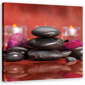 Obraz na plátně, Zen kameny na červeném pozadí - 50x50 cm
