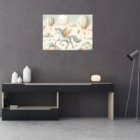 Sklenený obraz - Šťastný jednorožec (70x50 cm)