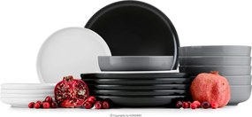 Jídelní sada talířů pro 6 osob VICTO II 18 ks bílá/šedá/černá II