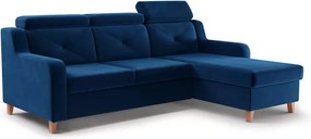 Rohová sedačka Laksaro s rozkladom pravostranná - modrý zamat Trinity 31