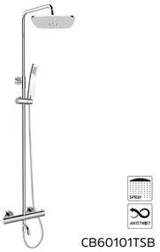 Mereo, Termostatická nástenná vaňová batéria s hadicou,ručnou a tanierovou hranatou sprchou 225x225mm, MER-CB60101TSB
