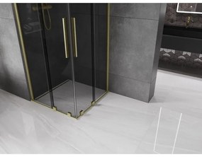 Mexen Velar Duo, sprchový kút s posuvnými dverami 90 x 90 cm, 8mm šedé sklo, zlatá matná, 871-090-090-42-55