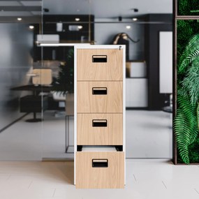 Kovová kartotéka, 4 zásuvky SARA V4, 460 x 1320 x 620 mm, Eco Design: biela/ dub sonoma