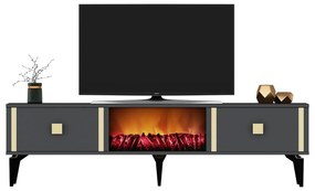 TV stolík/skrinka s krbom Tobuvu 2 (antracit + zlatá) . Vlastná spoľahlivá doprava až k Vám domov. 1095519
