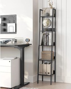 Rebríková polica, 5-úrovňový úzky regál, čierny