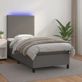 Boxspring posteľ s matracom a LED sivá 90x190 cm umelá koža 3135799