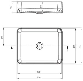 Deante Temisto, granitové umývadlo na dosku 500x400x120mm, antracitová metalíza, DEA-CQT_TU5S