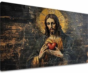 Najsvätejšie Srdce Ježiša | Domaľovaný akrylom a zlatými plátkami