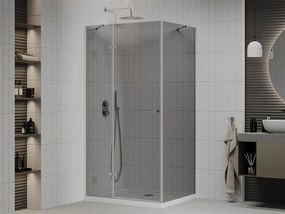 Mexen Roma, sprchový kút s krídlovými dverami 70 (dvere) x 100 (stena) cm, 6mm šedé sklo, chrómový profil + slim sprchová vanička biela + chrómový sifón, 854-070-100-01-40-4010