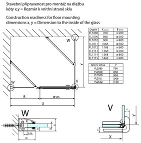 Polysan Polysan, FORTIS LINE štvorcová sprchová zástena 1000x1000 mm, R varianta, FL1010RFL3510