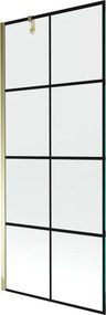 Mexen Next, vaňová zástena 1-krídlová 80 x 150 cm, fixné krídlo, 6 mm číre sklo s čiernym vzorom, zlatý profil, 895-080-000-00-77-50