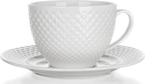 Šálka s podšálkou Diamond Line 220 ml, biely s reliéfem
