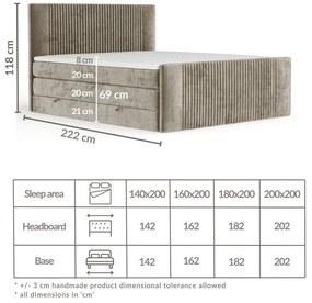 Svetlohnedá boxspring posteľ s úložným priestorom 160x200 cm Bergamo – Maison de Rêve