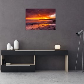 Sklenený obraz západu slnka pri mori (70x50 cm)