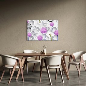 Obraz 3D abstrakcie s kruhmi a kvetinami (90x60 cm)