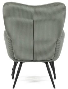 Relaxačné kreslo ušiak s taburetom ROYAL — kov, menčester, zelená