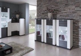 Vitrína Caracas typ 28, grafit/biely lesk, s osvetlením