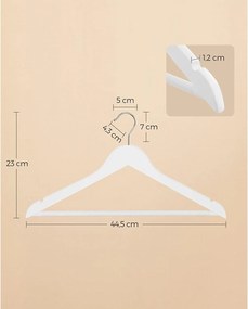 Vešiaky na šaty, s protišmykovými nohavicovými tyčami, sada 10 ks, biele
