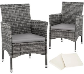 tectake 404551 2 záhradné stoličky ratanové vr. 4 povlakov - šedá/svetlo šedá