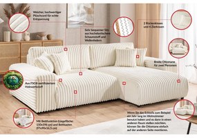 Krémová menčestrová rozkladacia/s úložným priestorom rohová pohovka (pravý roh) Sarina – Ropez