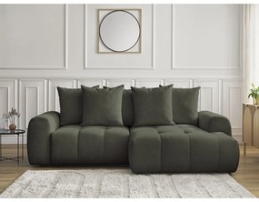 Khaki ženilková rozkladacia/s úložným priestorom rohová pohovka (pravý roh/s leňoškou) Roxelane – Bobochic Paris