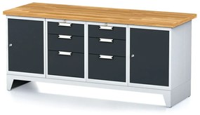 Alfa 3 Dielenský stôl MECHANIC I, 2 skrinky a 2x 3 zásuvkový box na náradie, 6 zásuviek, 2000x685x880 mm, antracitové dvere