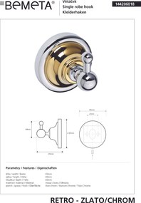 Bemeta Design RETRO gold-chrom: Háčik - 144206018