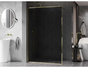 Mexen Kioto-XF, sprchová zástena s rámom 130 x 202 cm, 10mm šedé sklo, zlatý lesklý profil, 800-130-104-50-40-X