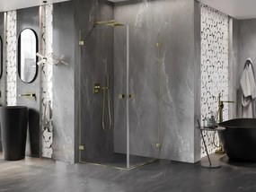 Mexen Lunar-B Duo, výklopný sprchový kút 90 x 90 cm, 8mm číre sklo, zlatý profil, 832-090L-090P-50-00