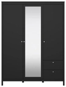 Čierna šatníková skriňa so zrkadlom 150x199x58 cm Madrid – Tvilum