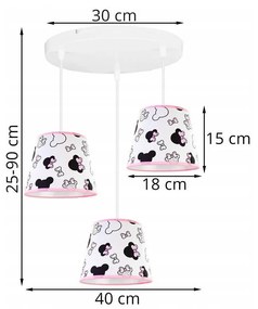 Detské závesné svietidlo Minnie, 3x textilné tienidlo so vzorom, o, s