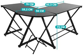 Písací stôl v tvare L- čierny
