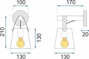 Toolight - Kovová nástenná lampa s čiernym pásikom 1xE27 60W APP466-1W , čierna-hnedá, OSW-00902