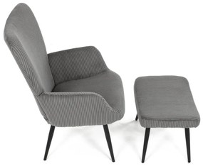 Relaxačné kreslo ušiak s taburetom ROYAL — kov, menčester, sivá