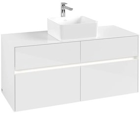 VILLEROY &amp; BOCH Collaro závesná skrinka pod umývadlo na dosku (umývadlo v strede), 4 zásuvky, s LED osvetlením, 1200 x 500 x 548 mm, Glossy White, C041B0DH