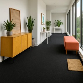 AKCIA: 150x650 cm Koberec metráž Santana 50 čierna s podkladom gél, šíře, čierna, guma (gél - protišmykový), chodba / predsieň