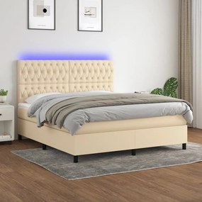 Posteľ boxsping s matracom a LED krémová 160x200 cm látka 3135130