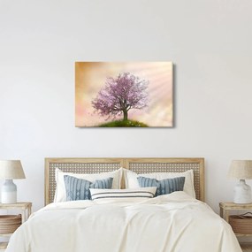 Obraz rozkvitnutého stromu na vrchole kopca (90x60 cm)